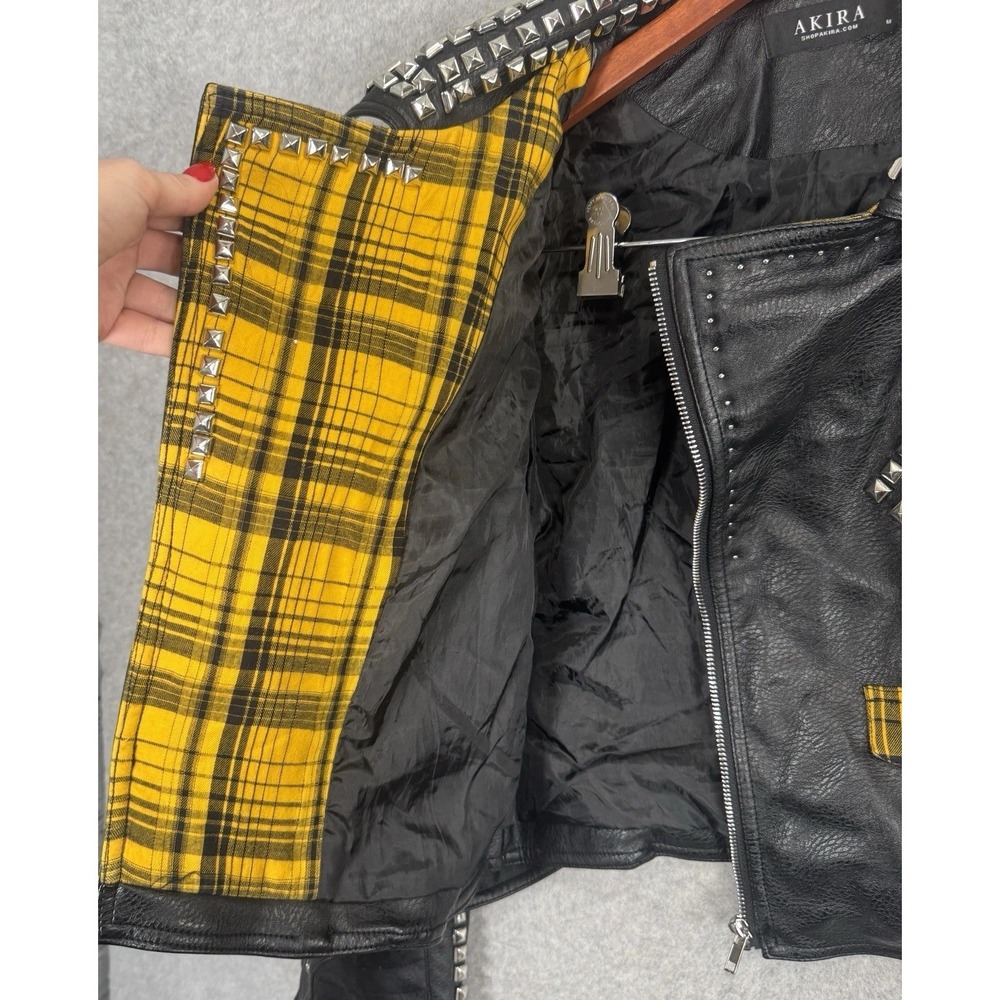 Azalea Wang Studded Vegan Leather Moto Jacket Plaid Monster High Frankie Stein M - Picture 5 of 16